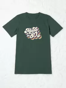 SHEIN LUNE Plus Slogan Graphic Tee, Made In The 80's, Summer - Dark Green - View 3