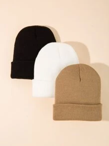 3pcs Toddler Kids Solid Knit Cuff Beanie - Multicolor - View 1