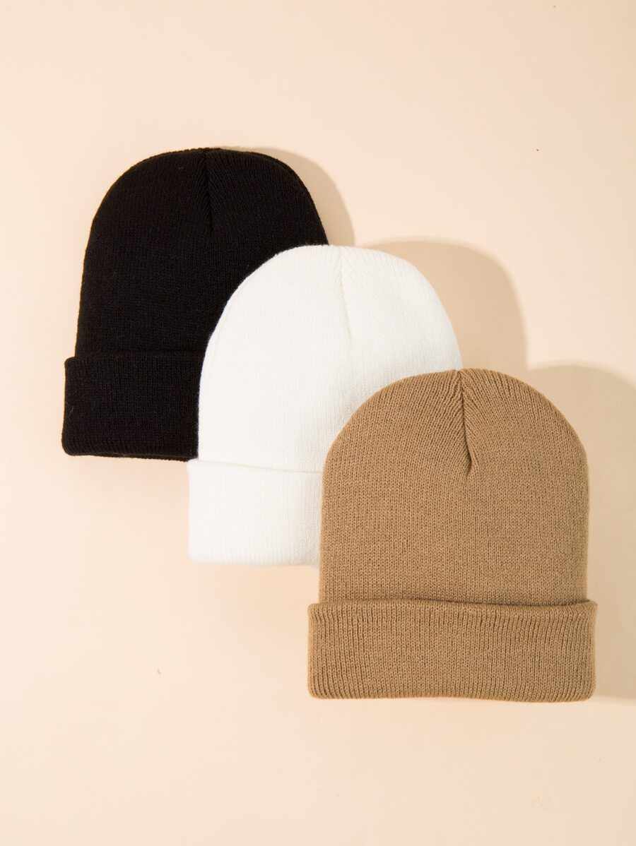 3pcs Toddler Kids Solid Knit Cuff Beanie - Multicolor - View 1
