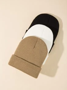 3pcs Toddler Kids Solid Knit Cuff Beanie - Multicolor - View 2