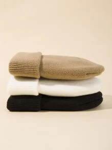 3pcs Toddler Kids Solid Knit Cuff Beanie - Multicolor - View 3
