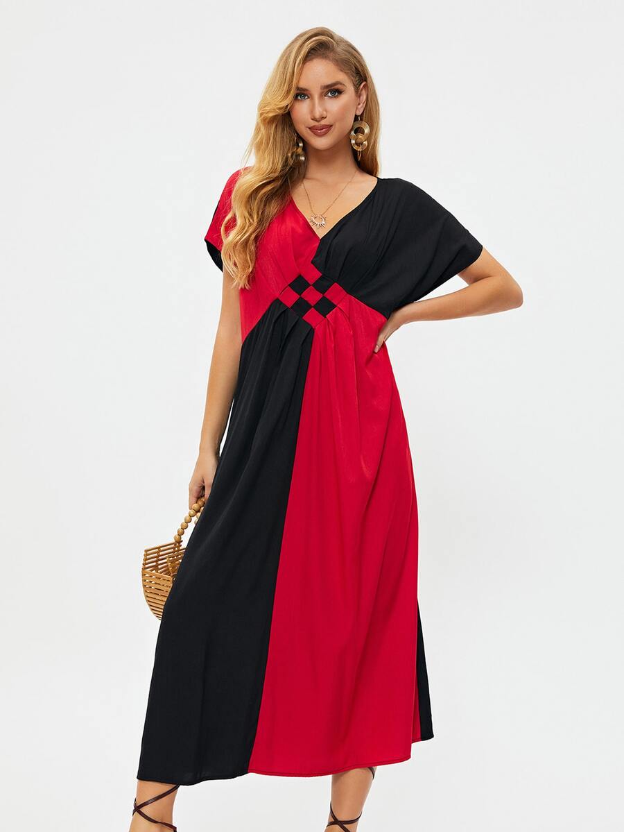 Two Tone Batwing Sleeve Dress - Multicolor - View 1