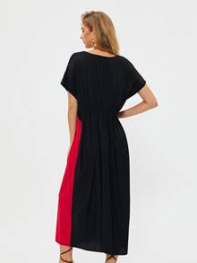 Two Tone Batwing Sleeve Dress - Multicolor - View 2