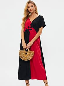 Two Tone Batwing Sleeve Dress - Multicolor - View 3