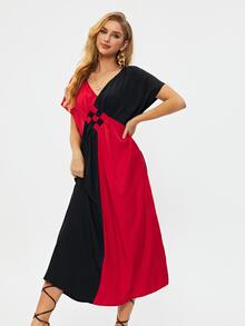 Two Tone Batwing Sleeve Dress - Multicolor - View 4