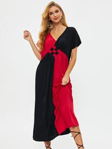 Two Tone Batwing Sleeve Dress - Multicolor - View 5