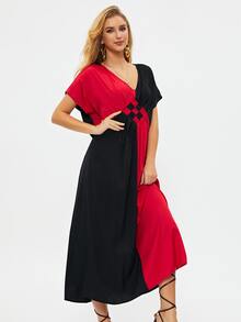 Two Tone Batwing Sleeve Dress - Multicolor - View 6