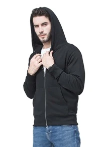 Men Zip Up Hooded Sports Sweatshirt - Black - View 1