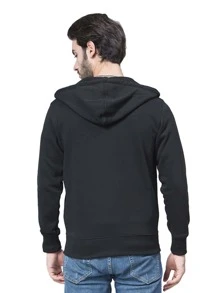 Men Zip Up Hooded Sports Sweatshirt - Black - View 2