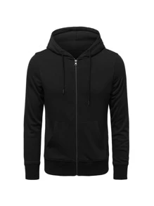 Men Zip Up Hooded Sports Sweatshirt - Black - View 3