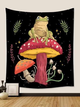 カエル & マッシュルームパターン タペストリー