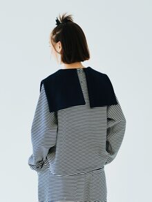 Camiseta 2 en 1 con estampado de rayas manzana con bordado - Azul y blanco - Ver 2