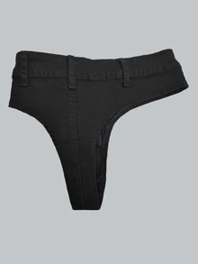 低腰超短牛仔短褲 - 黑色 - 查看 5