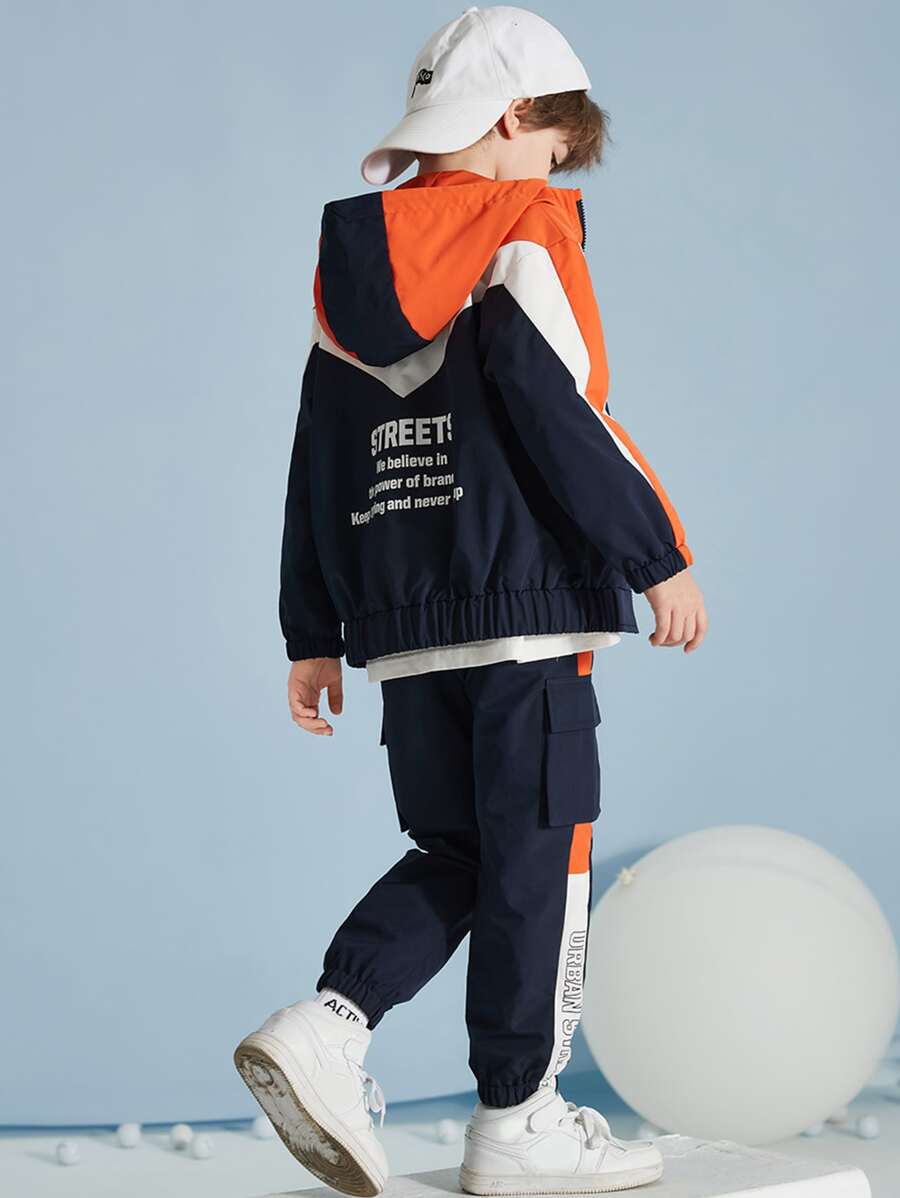Boys Slogan Graphic Zipper Up Jacket & Pants Set - Multicolor - View 1