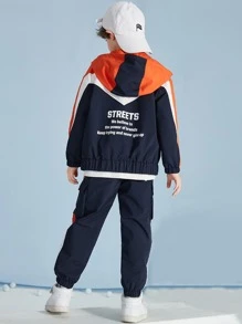 Boys Slogan Graphic Zipper Up Jacket & Pants Set - Multicolor - View 2