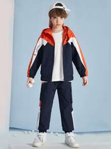 Boys Slogan Graphic Zipper Up Jacket & Pants Set - Multicolor - View 4