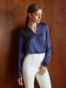 MOTF PREMIUM 100% SILK WRAP TOP - Navy Blue - View 2