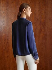 MOTF PREMIUM 100% SILK WRAP TOP - Navy Blue - View 5