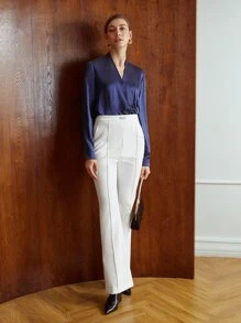 MOTF PREMIUM 100% SILK WRAP TOP - Navy Blue - View 6