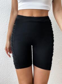 SHEIN Unity Ruched Side Cycling Shorts - Black - View 3