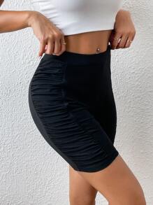 SHEIN Unity Ruched Side Cycling Shorts - Black - View 5