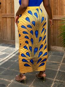 Plus Graphic Print Pencil Skirt - Multicolor - View 2