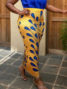 Plus Graphic Print Pencil Skirt - Multicolor - View 3