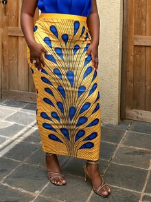 Plus Graphic Print Pencil Skirt - Multicolor - View 5