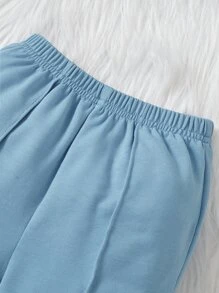 SHEIN 男嬰字母補丁細節連帽衫和接縫細節衛褲 - 淺藍色 - 查看 3