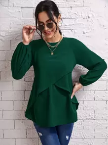 SHEIN 孕婦燈籠袖圍裹下擺哺乳上衣