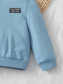 SHEIN 男嬰字母補丁細節連帽衫和接縫細節衛褲 - 淺藍色 - 查看 4