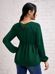 SHEIN 孕婦燈籠袖圍裹下擺哺乳上衣