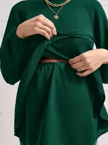 SHEIN 孕婦燈籠袖圍裹下擺哺乳上衣