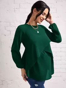 SHEIN 孕婦燈籠袖圍裹下擺哺乳上衣