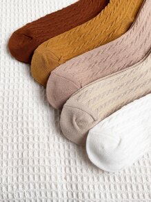 5雙兒童蕾絲修邊純色中筒襪,適用於春秋戶外活動 - 彩色 - 查看 4