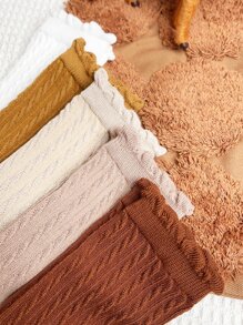 5雙兒童蕾絲修邊純色中筒襪,適用於春秋戶外活動 - 彩色 - 查看 6