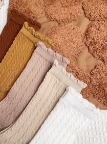 5雙兒童蕾絲修邊純色中筒襪,適用於春秋戶外活動 - 彩色 - 查看 8