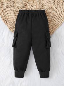 SHEIN Leap Crew 嬰兒男寶庫袋側面運動褲 - 黑色 - 查看 2
