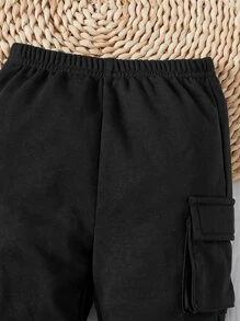 SHEIN Leap Crew 嬰兒男寶庫袋側面運動褲 - 黑色 - 查看 3