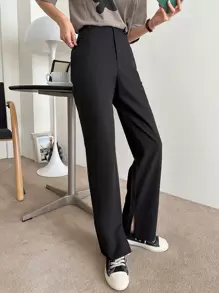 DAZY High Waist Split Hem Suit Trousers - Black - View 1