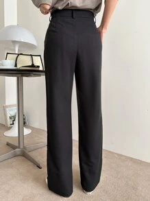 DAZY High Waist Split Hem Suit Trousers - Black - View 2