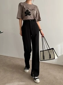 DAZY High Waist Split Hem Suit Trousers - Black - View 6