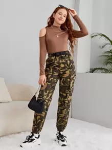 SHEIN Bộ hai mảnh Gái Cắt ra Túi Khối Màu Ngụy trang Giải trí - Nhiều màu - Xem 1