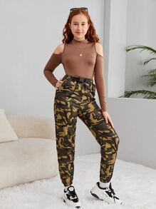 SHEIN Bộ hai mảnh Gái Cắt ra Túi Khối Màu Ngụy trang Giải trí - Nhiều màu - Xem 4