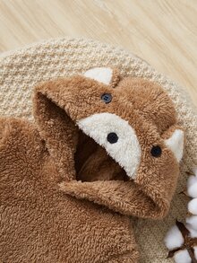 SHEIN Baby 3D Ears Design Teddy Hoodie & Trousers - Brown - View 3