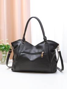 简约单肩托特包，母亲节礼物，适合女性、职场新人和白领人士 - 黑色 - 查看 3