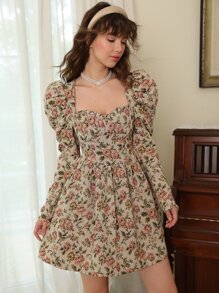 SHEIN MOD Đầm Dây kéo Hoa Thanh lịch - Nhiều màu - Xem 1