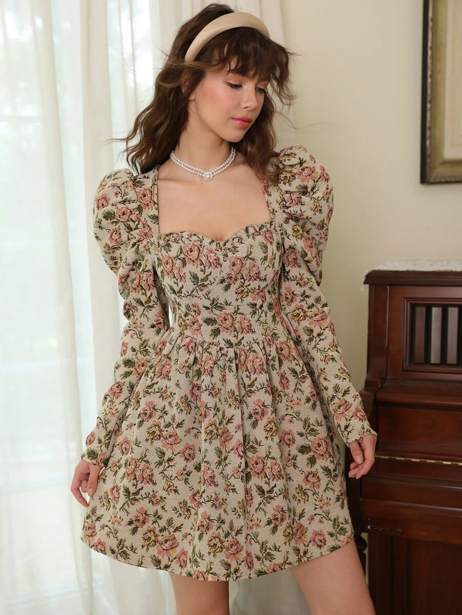 SHEIN MOD Đầm Dây kéo Hoa Thanh lịch - Nhiều màu - Xem 1