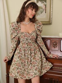 SHEIN MOD Đầm Dây kéo Hoa Thanh lịch - Nhiều màu - Xem 3