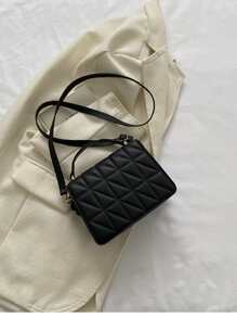 Mini Chain Decor Quilted Flap Square Bag , Small Bags - Black - View 2